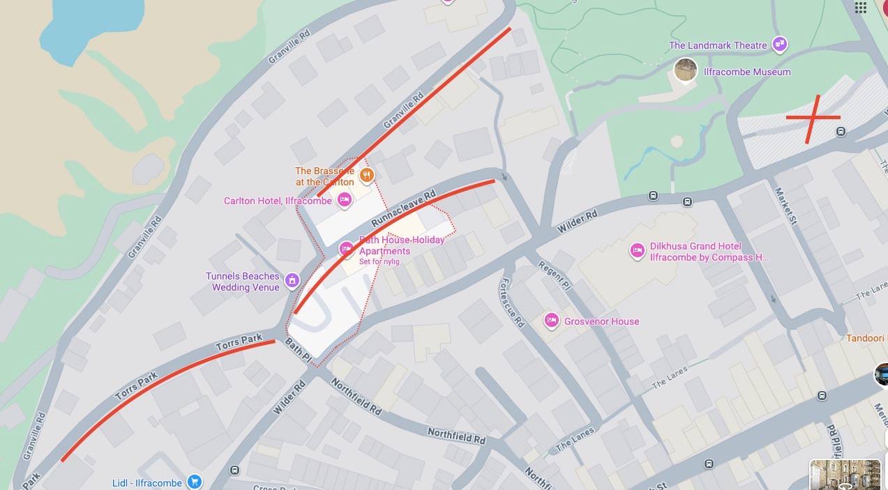 Parking in the area — map of streets near Bath House Holiday Apartments